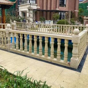 海南黄金麻花岗岩石材栏杆，扶手，将军柱，花瓶柱