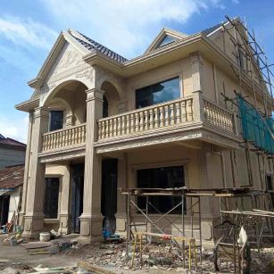 海南 黄金麻花岗岩石材私人别墅雕花门楼柱阳台栏杆