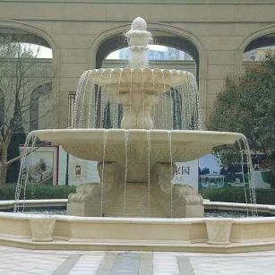 海南 黄金麻花岗岩异型加工——户外庭院石雕流水喷泉