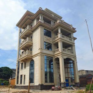 海南 黄金麻花岗岩石材别墅外墙干挂搭配（雕花栏杆花瓶柱门楼罗马柱）