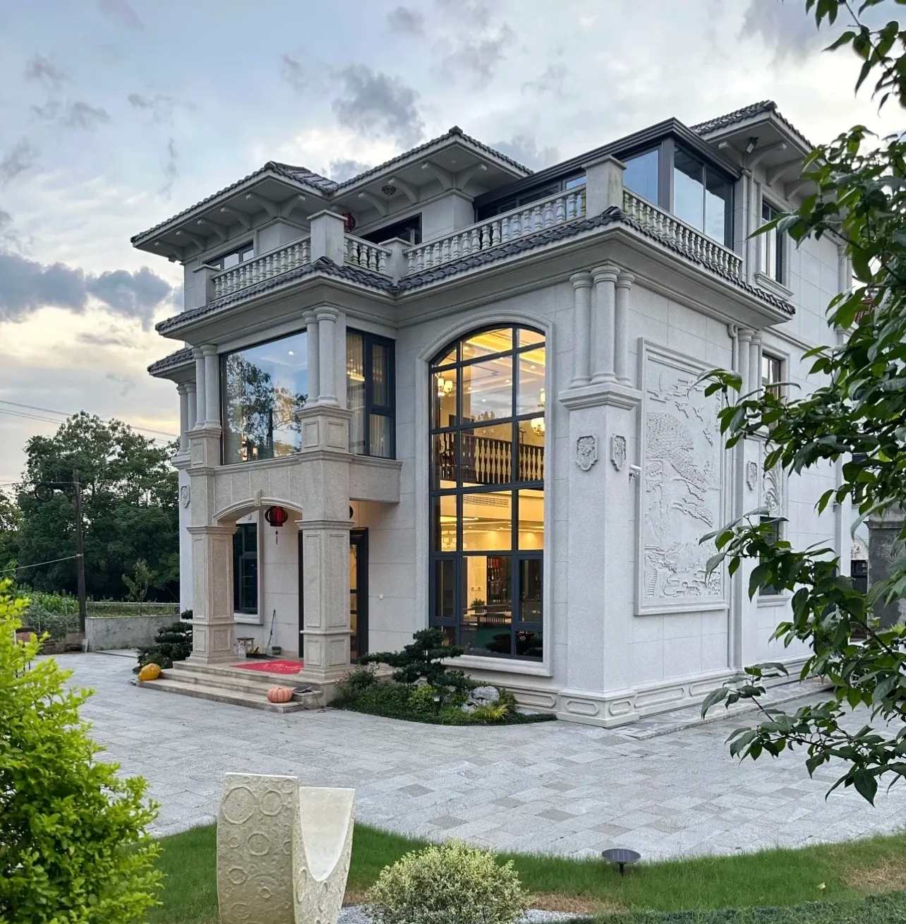 海南 白麻花岗岩私人别墅干挂石材豪华定制