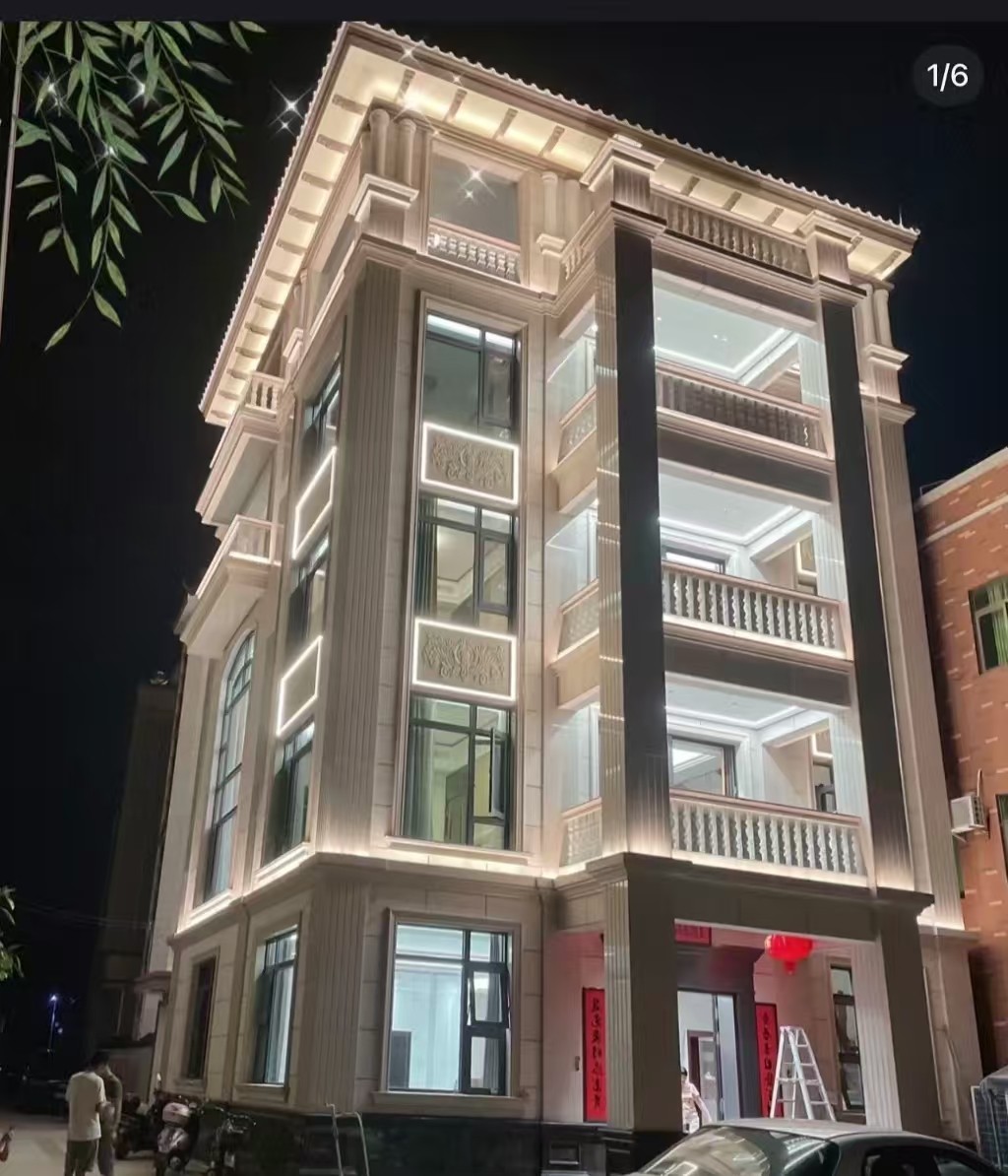 海南 芝麻白花岗岩别墅外墙夜间效果