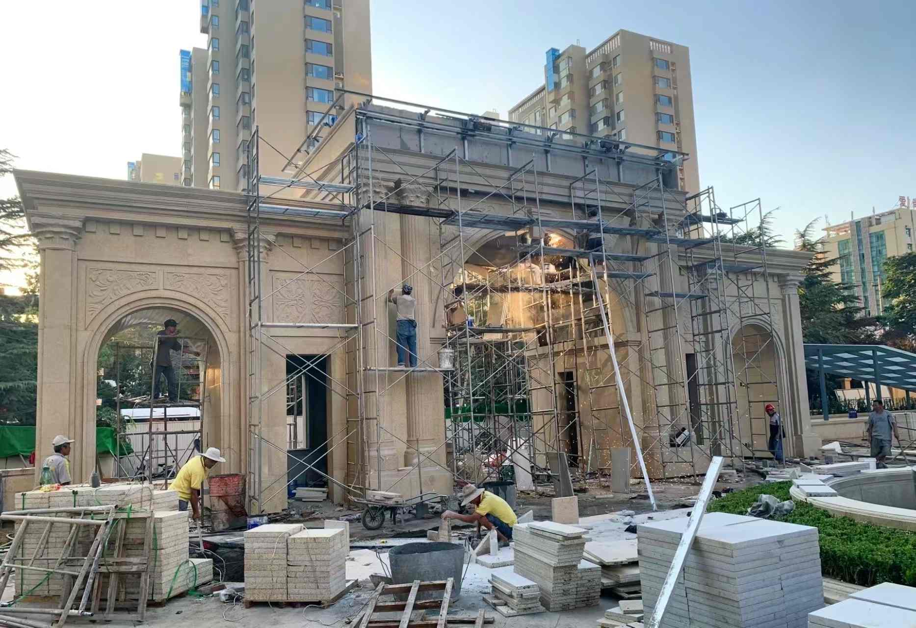 海南 黄金麻荔枝面花岗岩小区门楼外墙干挂