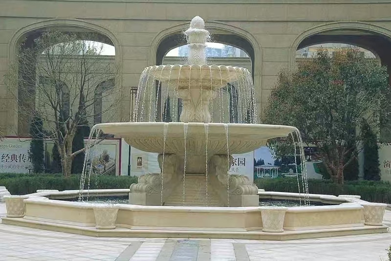 海南 黄金麻花岗岩异型加工——户外庭院石雕流水喷泉